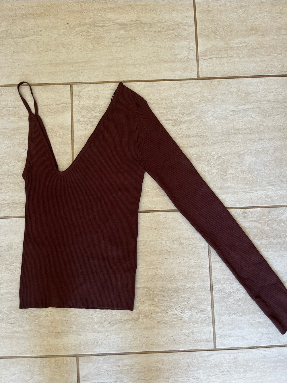 Zara Brown One Shoulder Ribbed Top Asymmetrical M | Minimal y2k going-out top